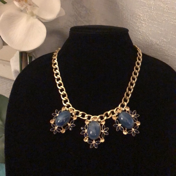 Lee by Lee Angel Frontial GOLD Blue Statement NEcklace  NWT 110 - Picture 5 of 6